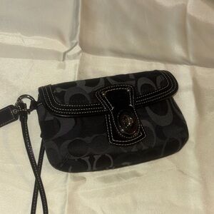 Coach Black Signature Canvas Turn-Lock Wristlet